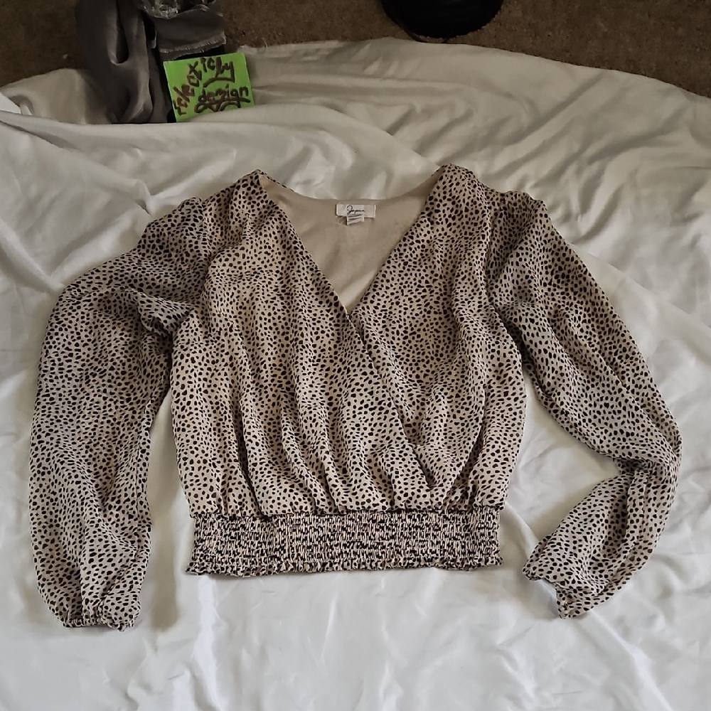 Japna Beige and Black Patterned Blouse